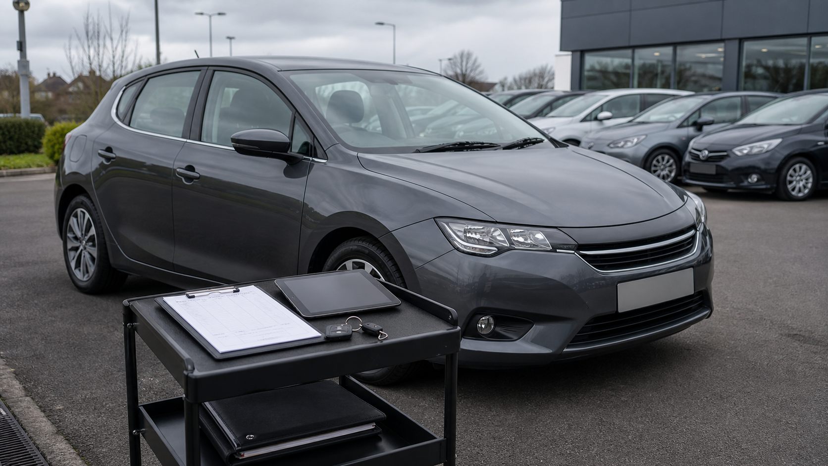 A dealership employee carrying out a careful appraisal of a customer’s part-exchange car
